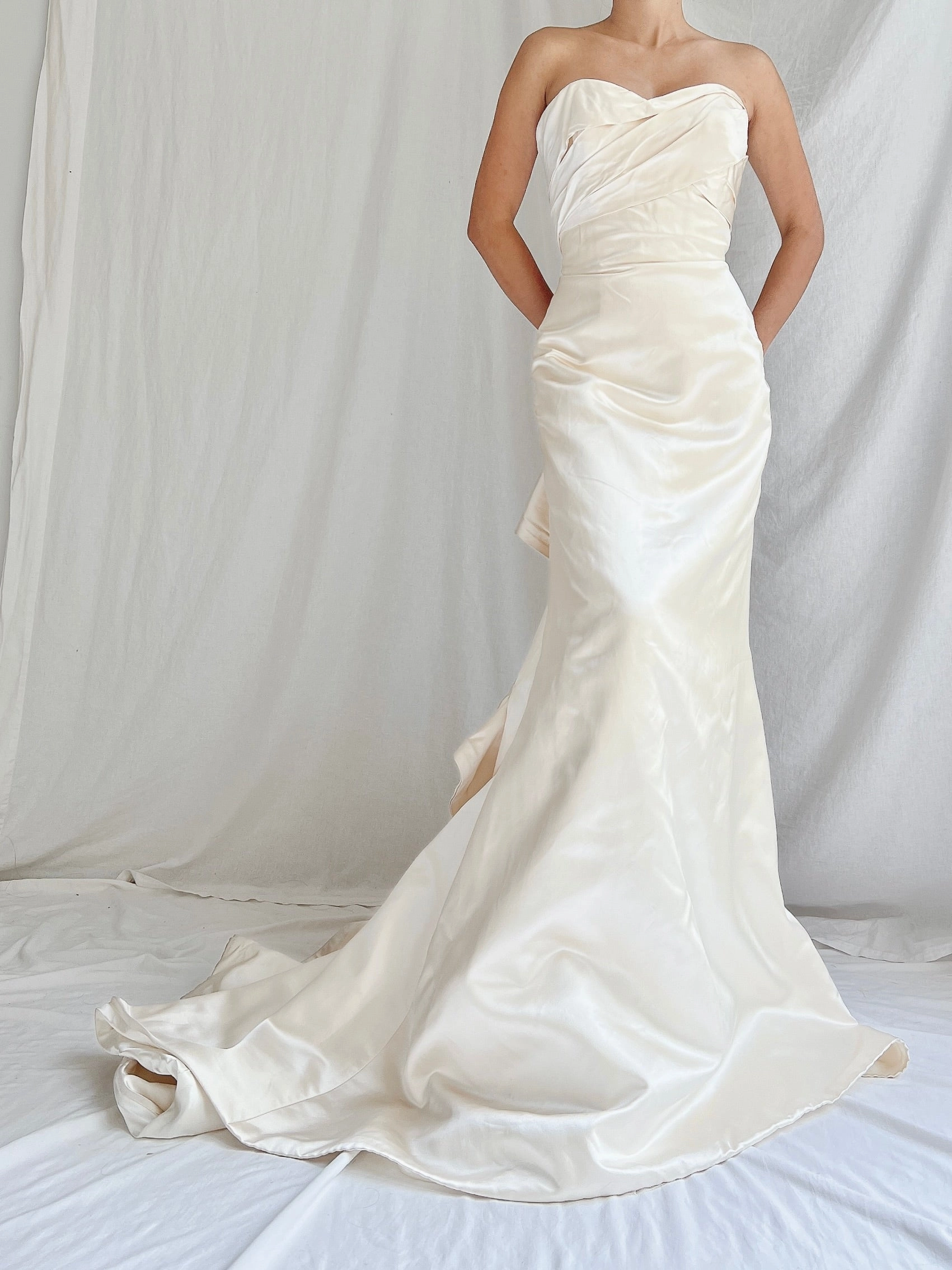 00s Silk Sweetheart Strapless Draped Gown - S/6