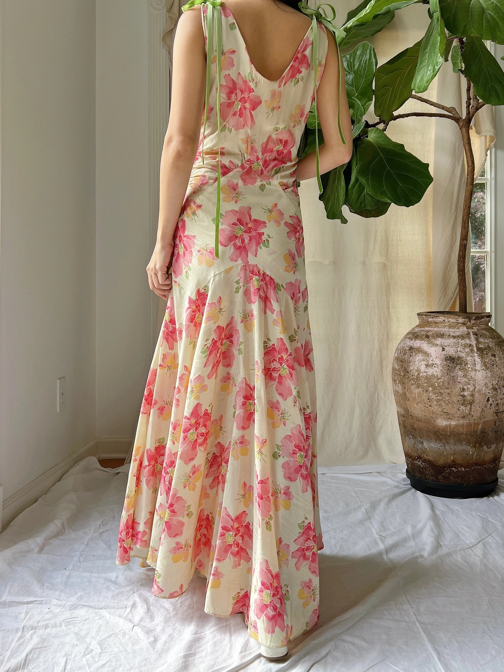 1930s Moire Floral Dress - S