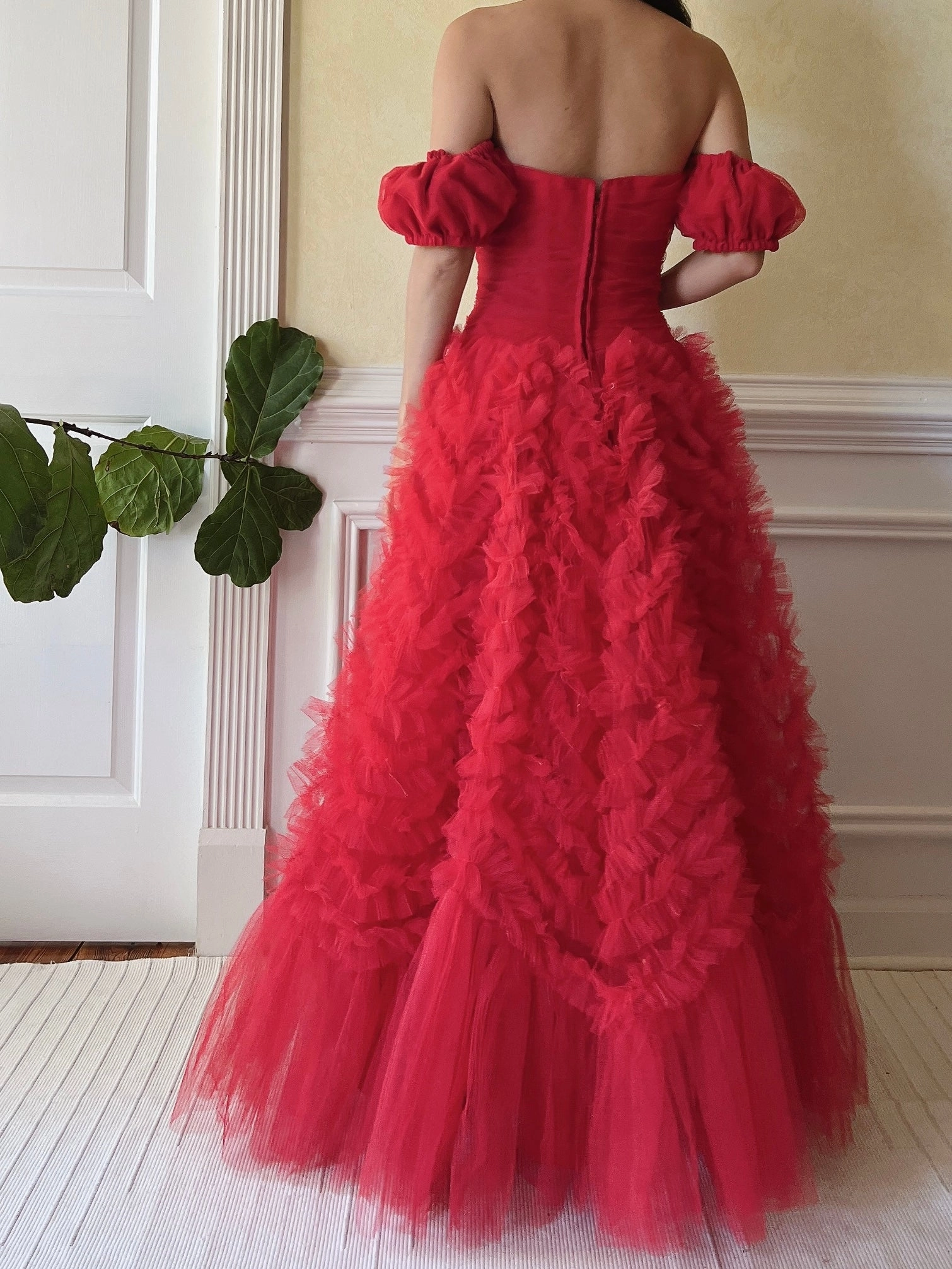 1950s Red Rulle Tulle Dress - S