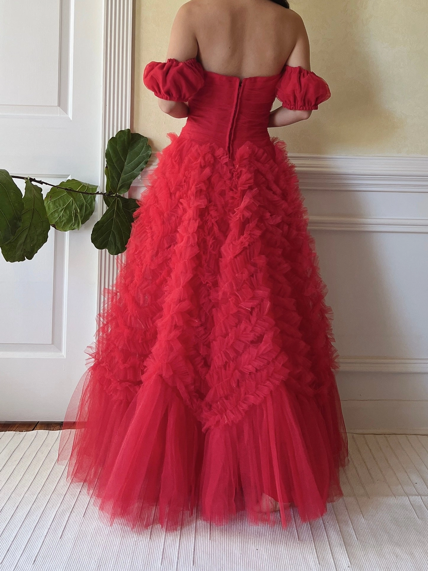 1950s Red Rulle Tulle Dress - S
