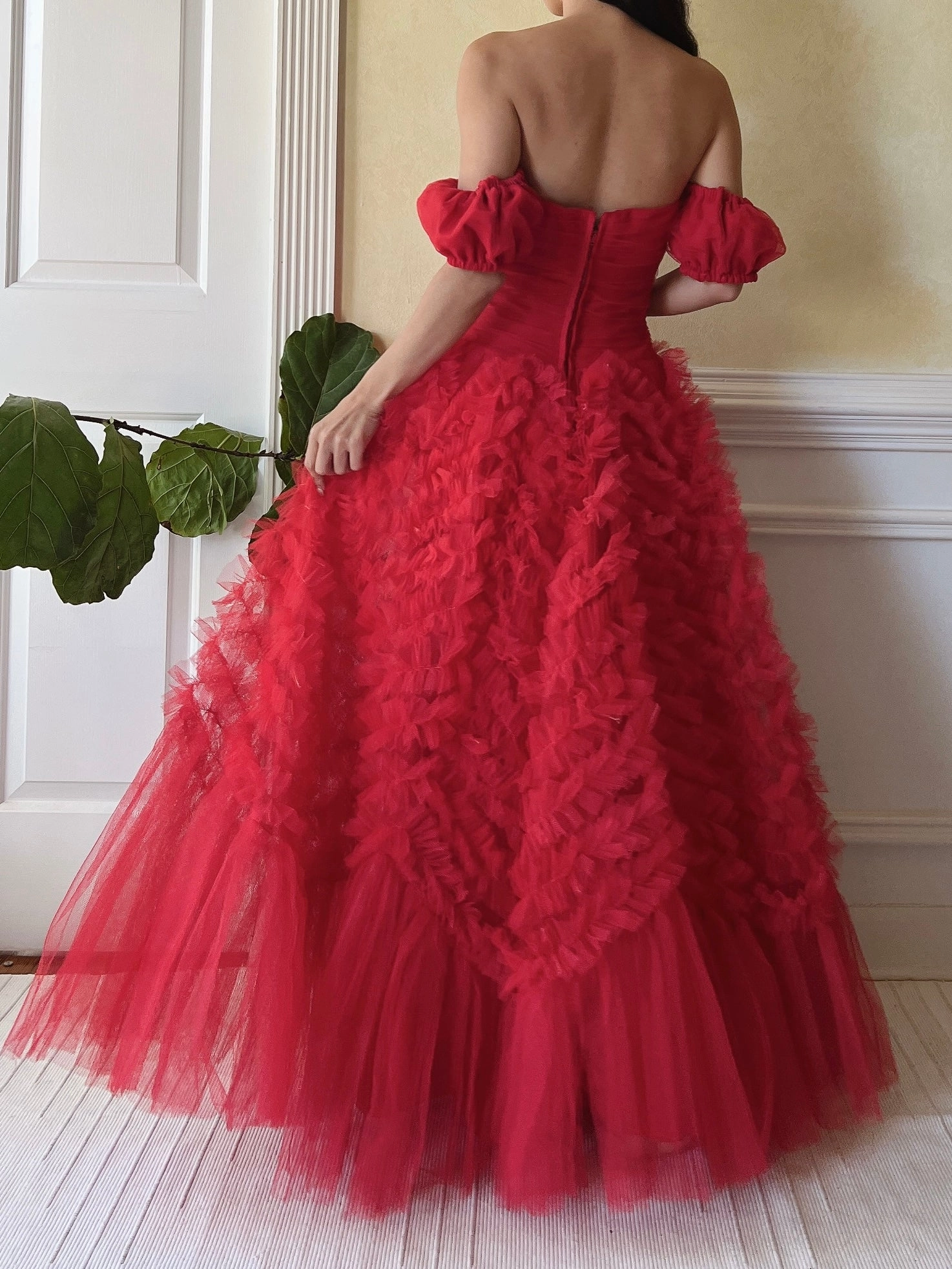 1950s Red Rulle Tulle Dress - S