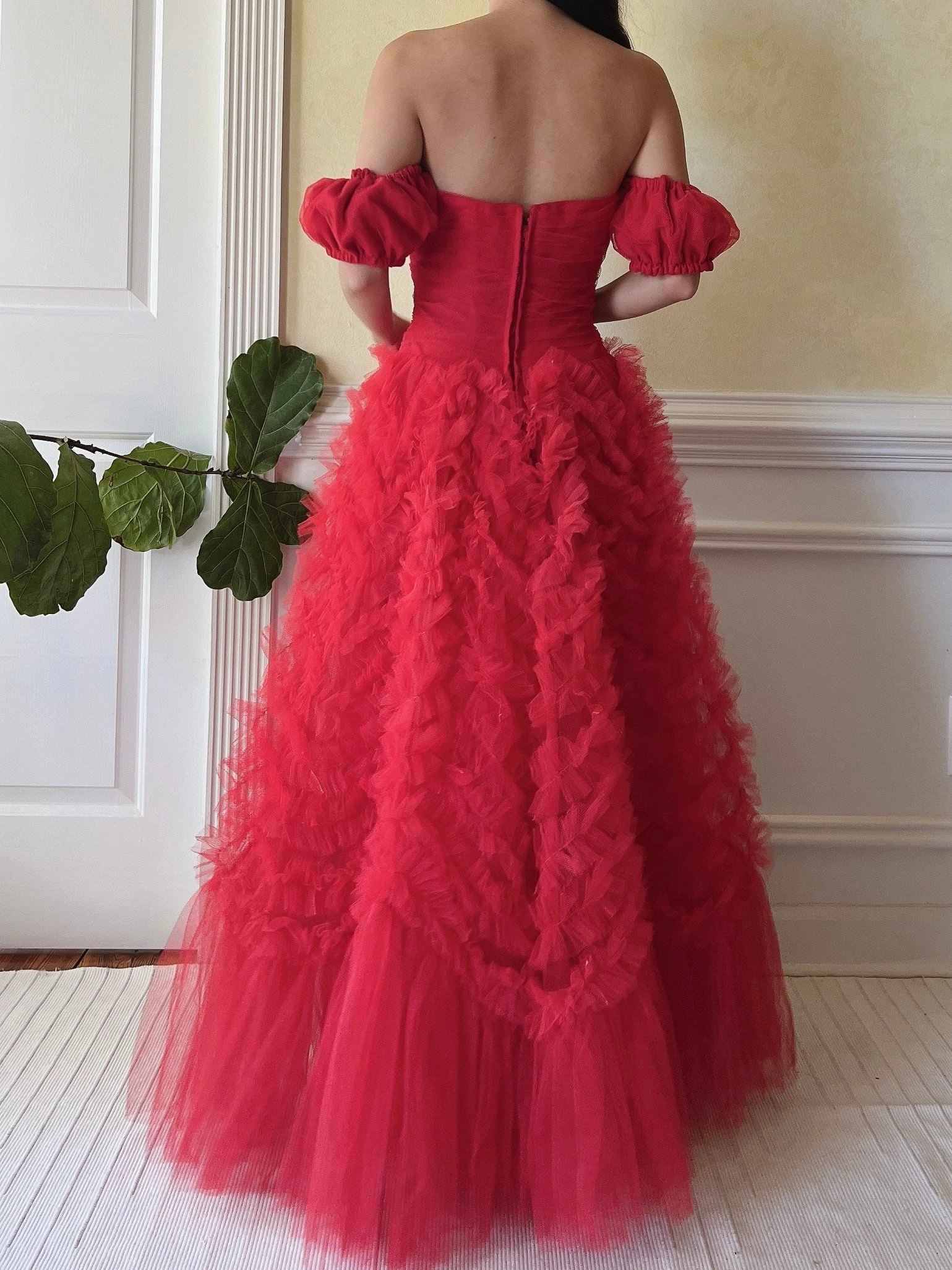 1950s Red Rulle Tulle Dress - S