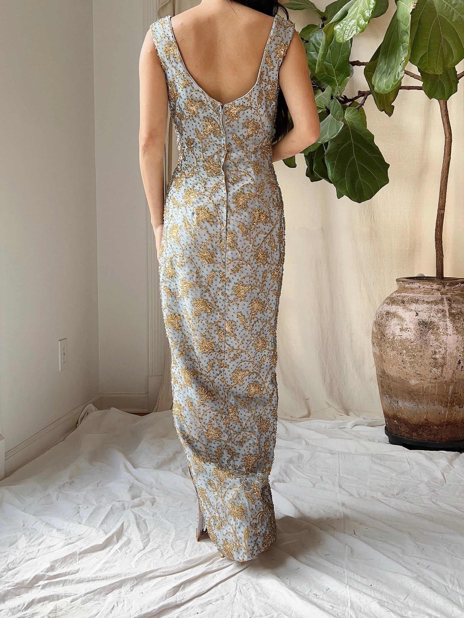 1960s Beaded Brocade Gown - S