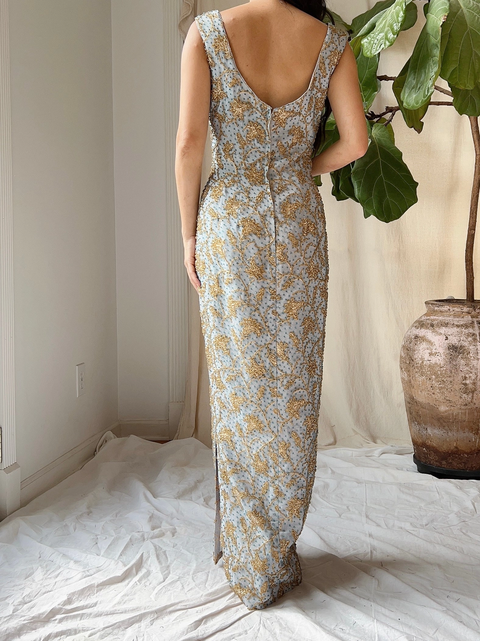1960s Beaded Brocade Gown - S