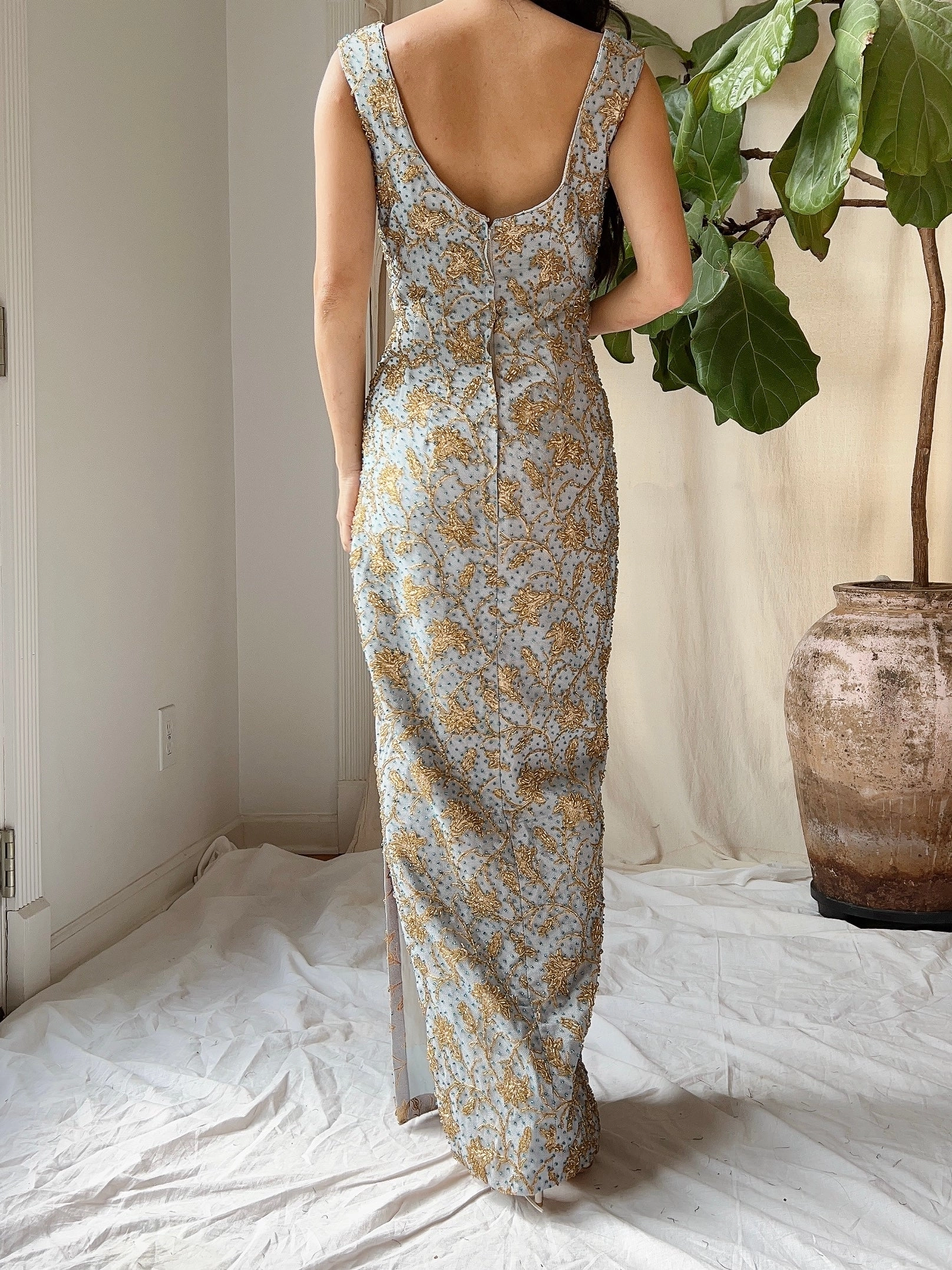 1960s Beaded Brocade Gown - S