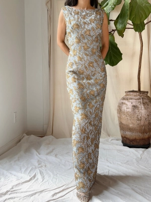 1960s Beaded Brocade Gown - S