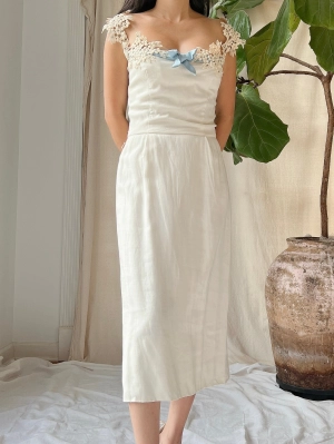 1960s Linen Pencil Dress - S