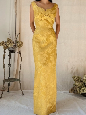 1960s Marigold Brocade Dress - S