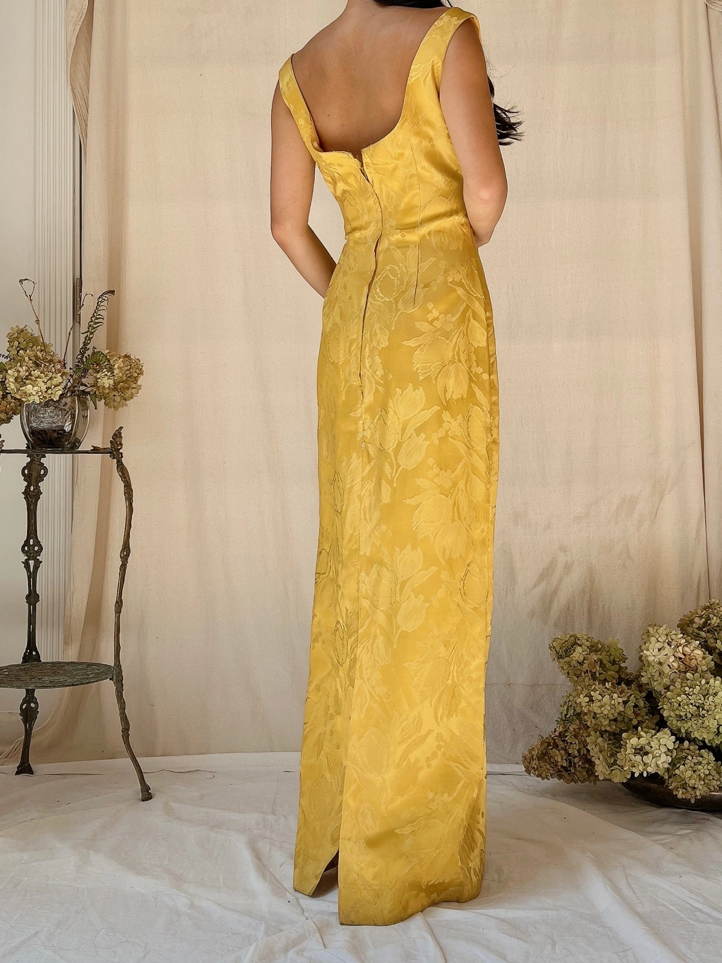 1960s Marigold Brocade Dress - S