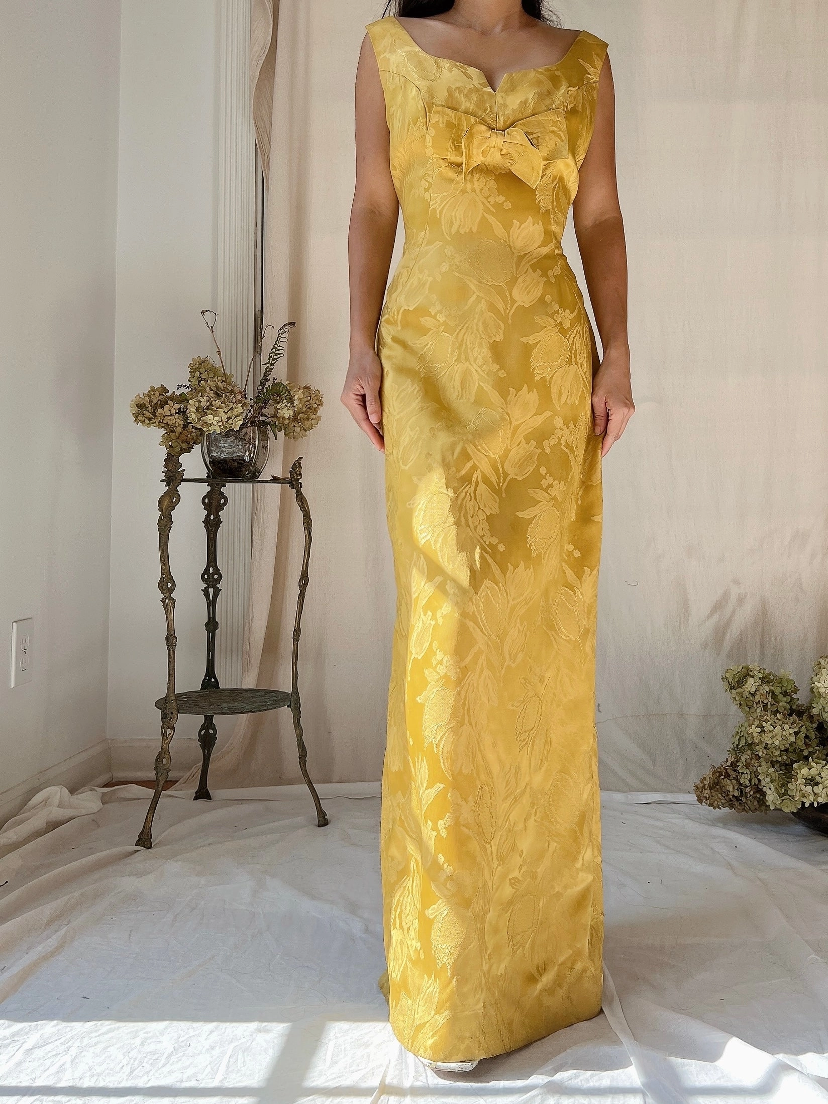 1960s Marigold Brocade Dress - S