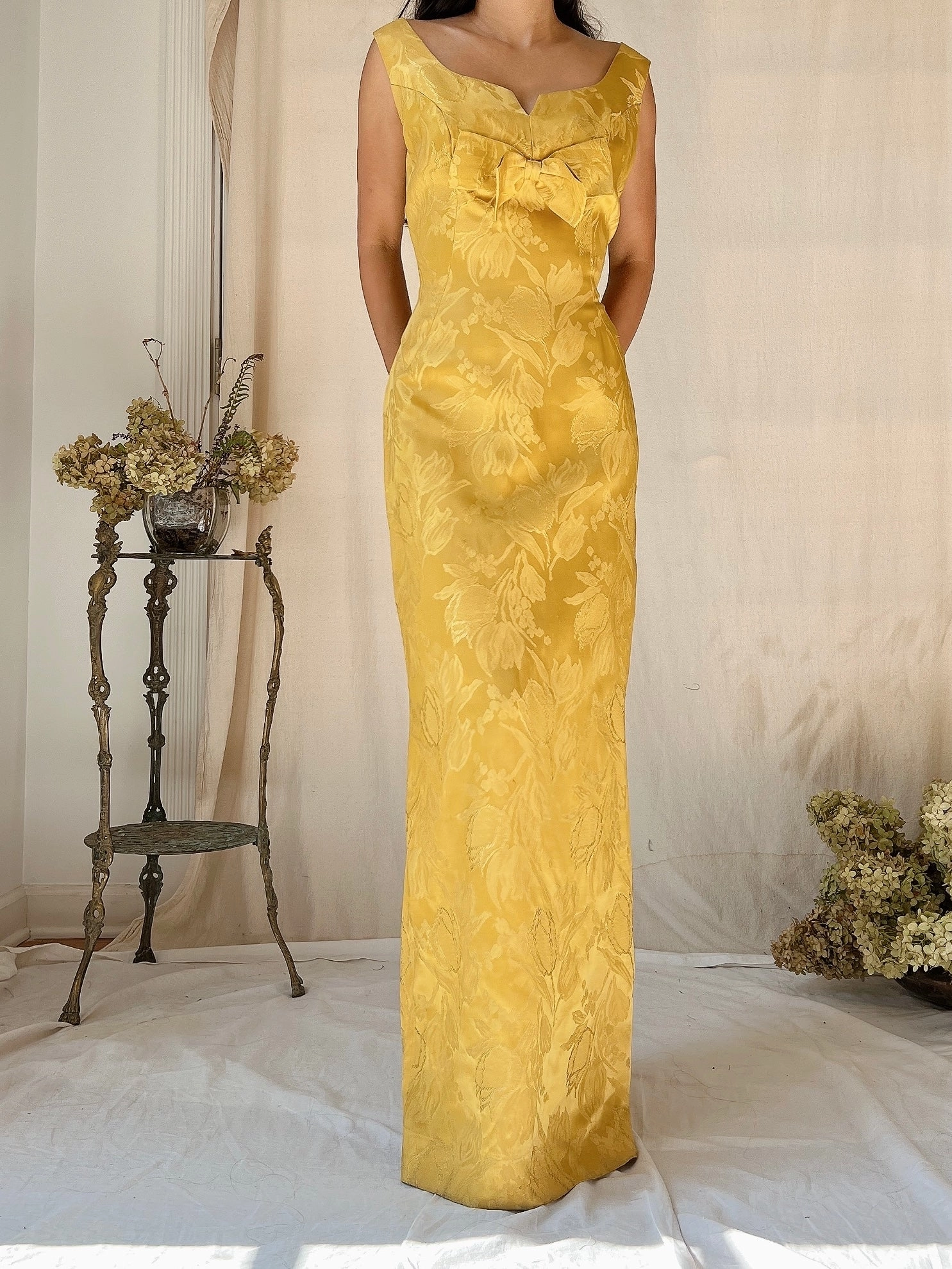 1960s Marigold Brocade Dress - S