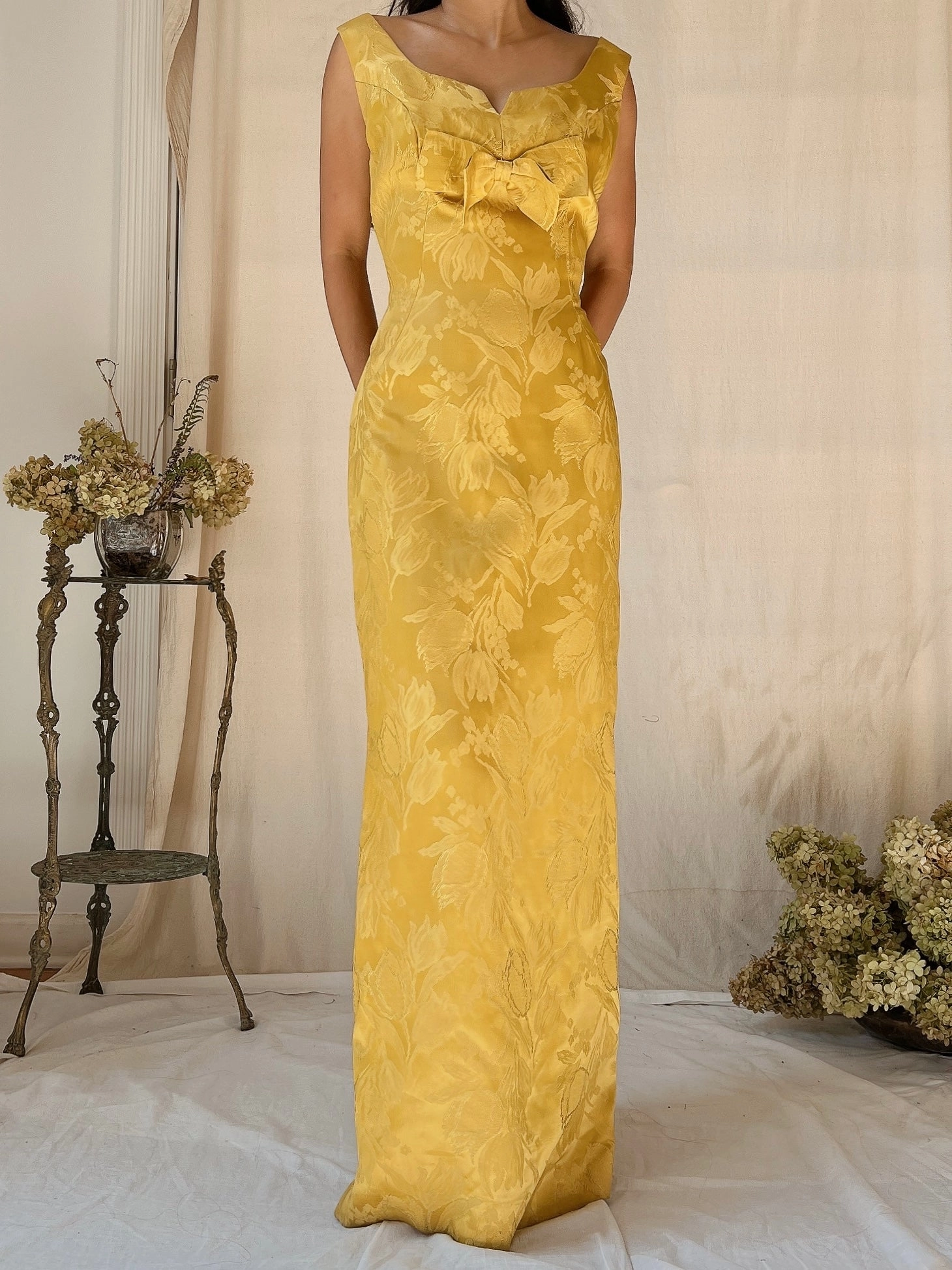 1960s Marigold Brocade Dress - S