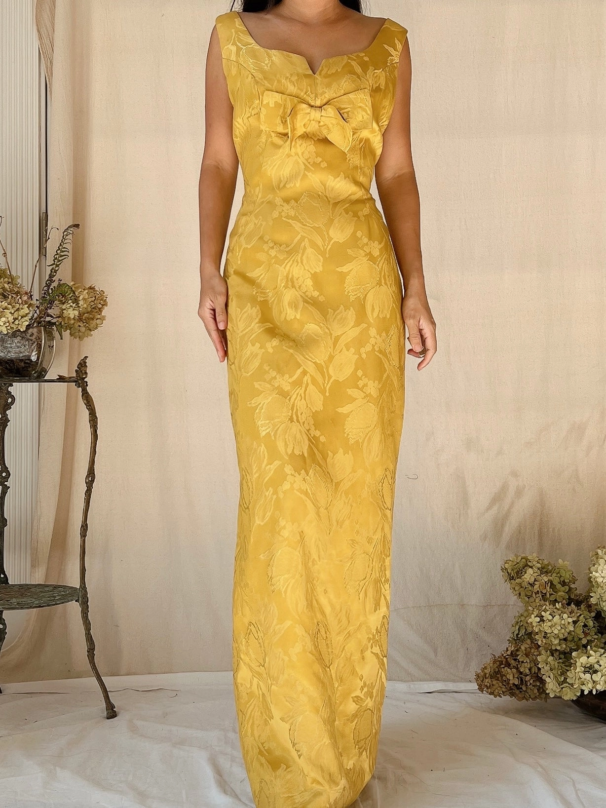 1960s Marigold Brocade Dress - S