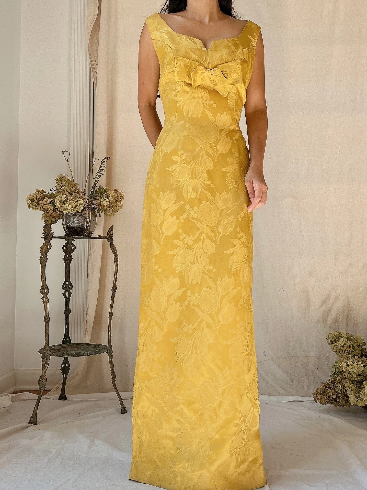 1960s Marigold Brocade Dress - S