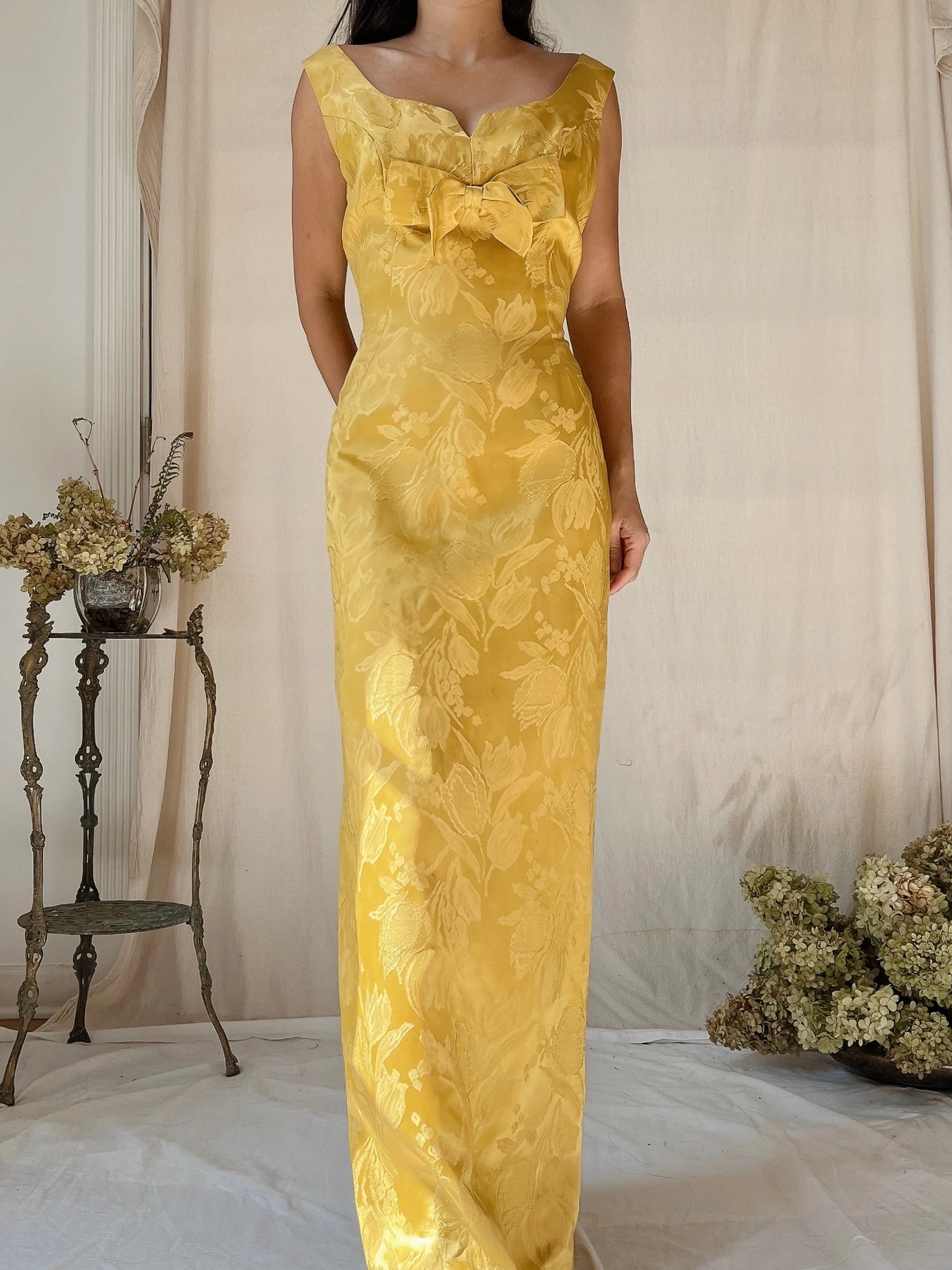 1960s Marigold Brocade Dress - S