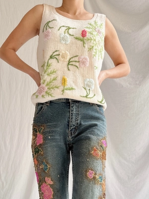 1969s Hand-Beaded Knit Top - M