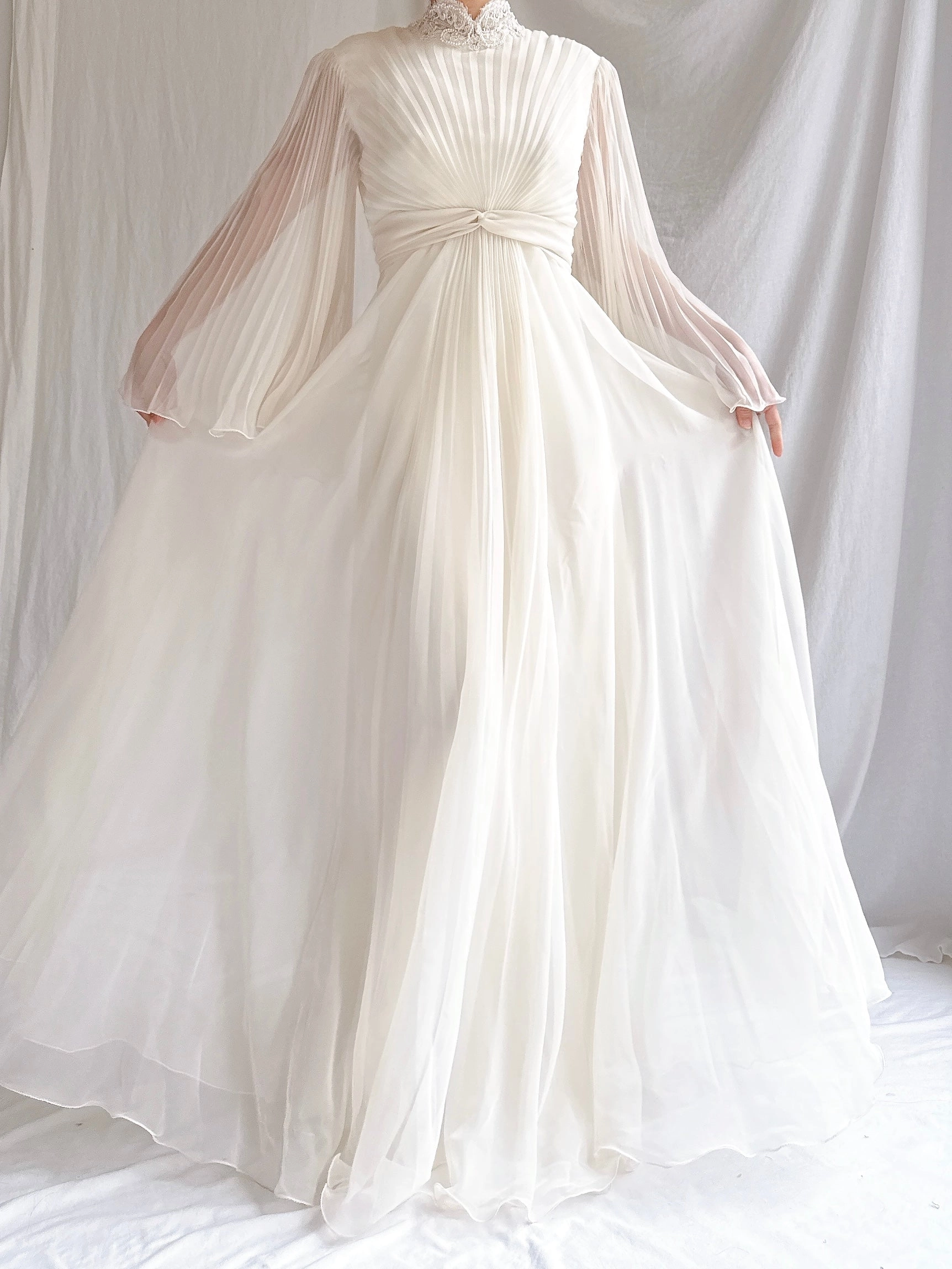 1970s Chiffon Pleated Dress - S