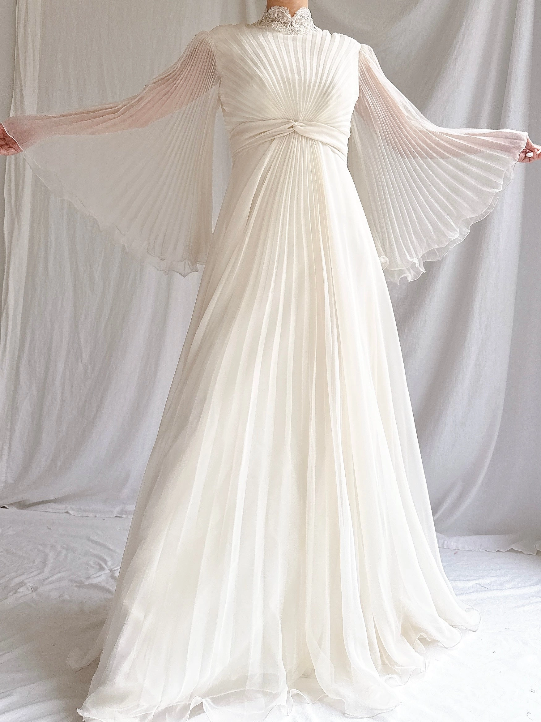 1970s Chiffon Pleated Dress - S