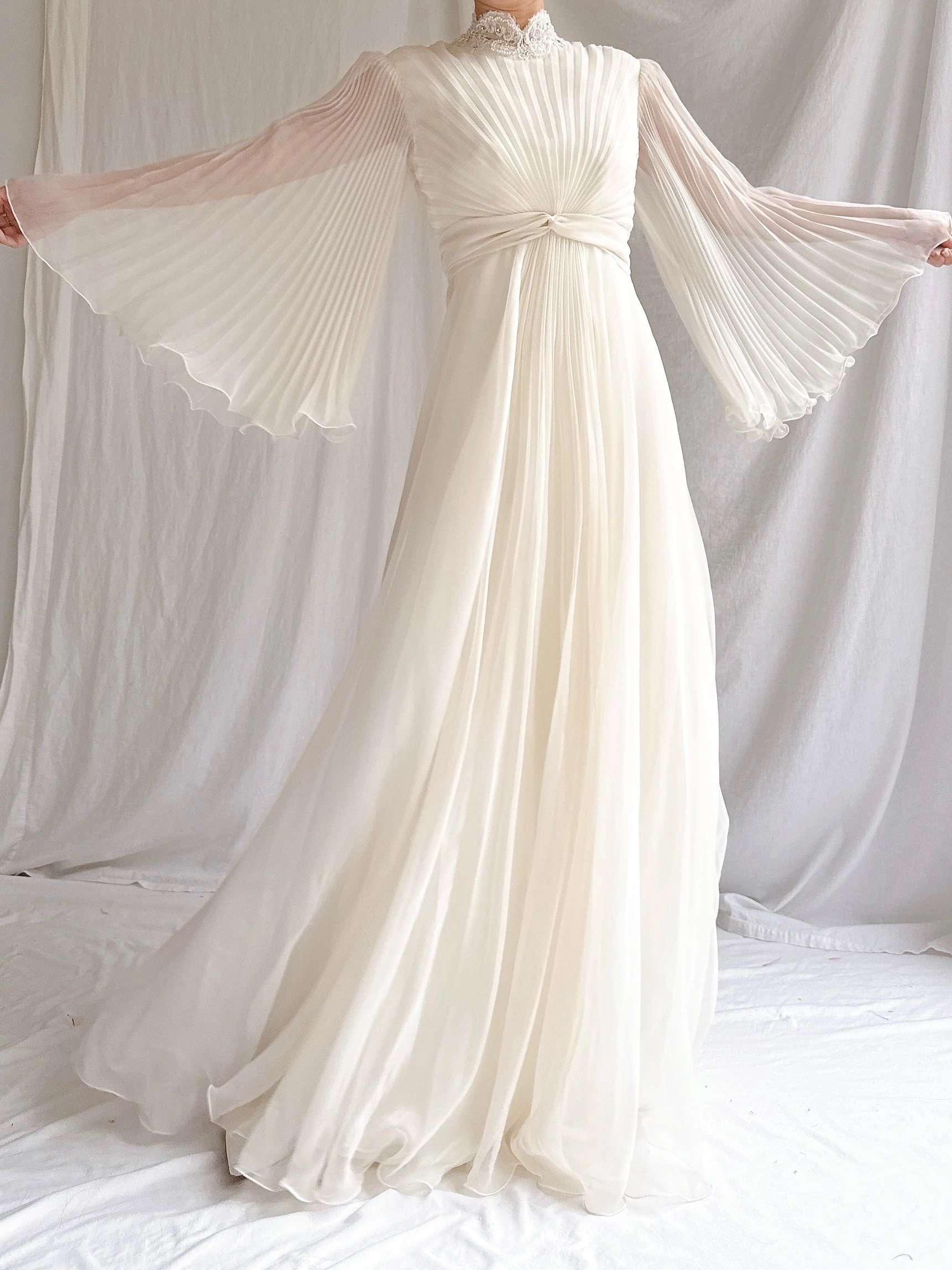 1970s Chiffon Pleated Dress - S