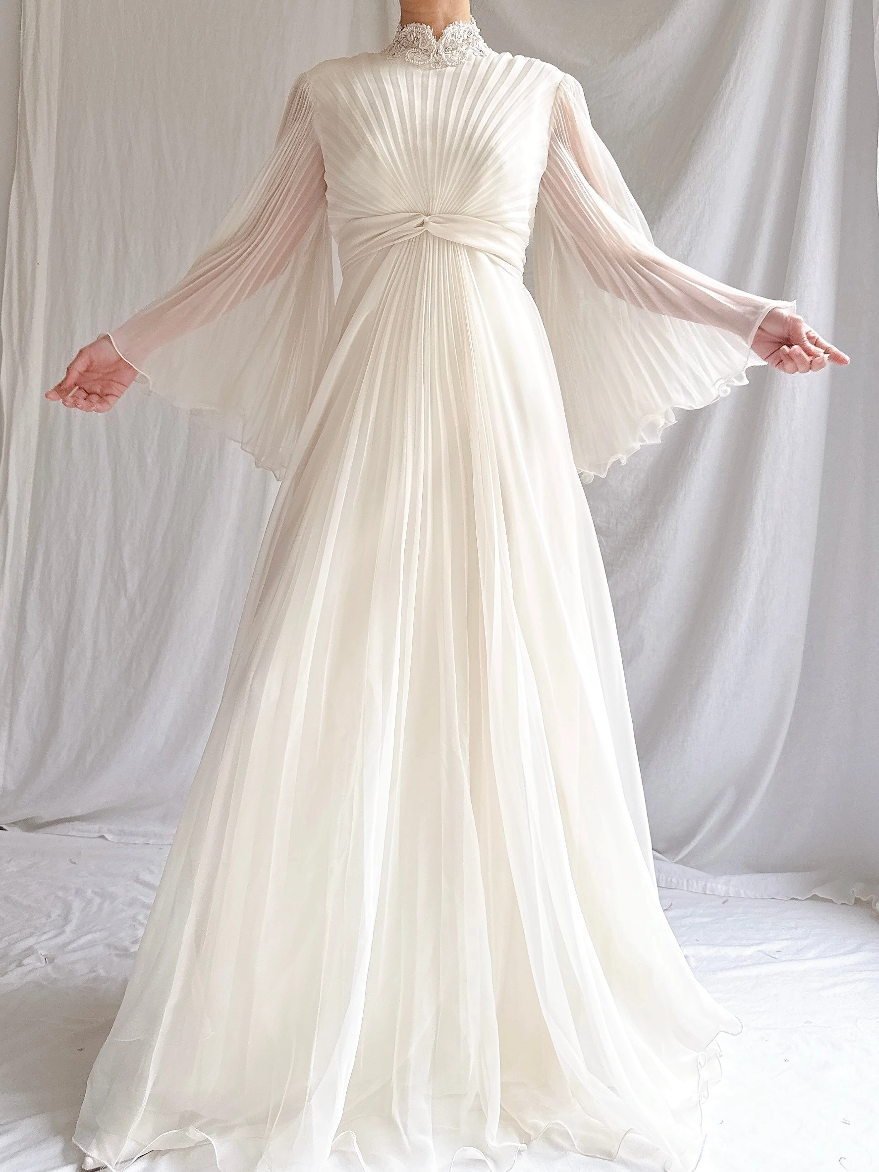 1970s Chiffon Pleated Dress - S