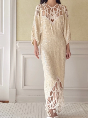 1970s Silk Beaded Cutout Dress - M/L
