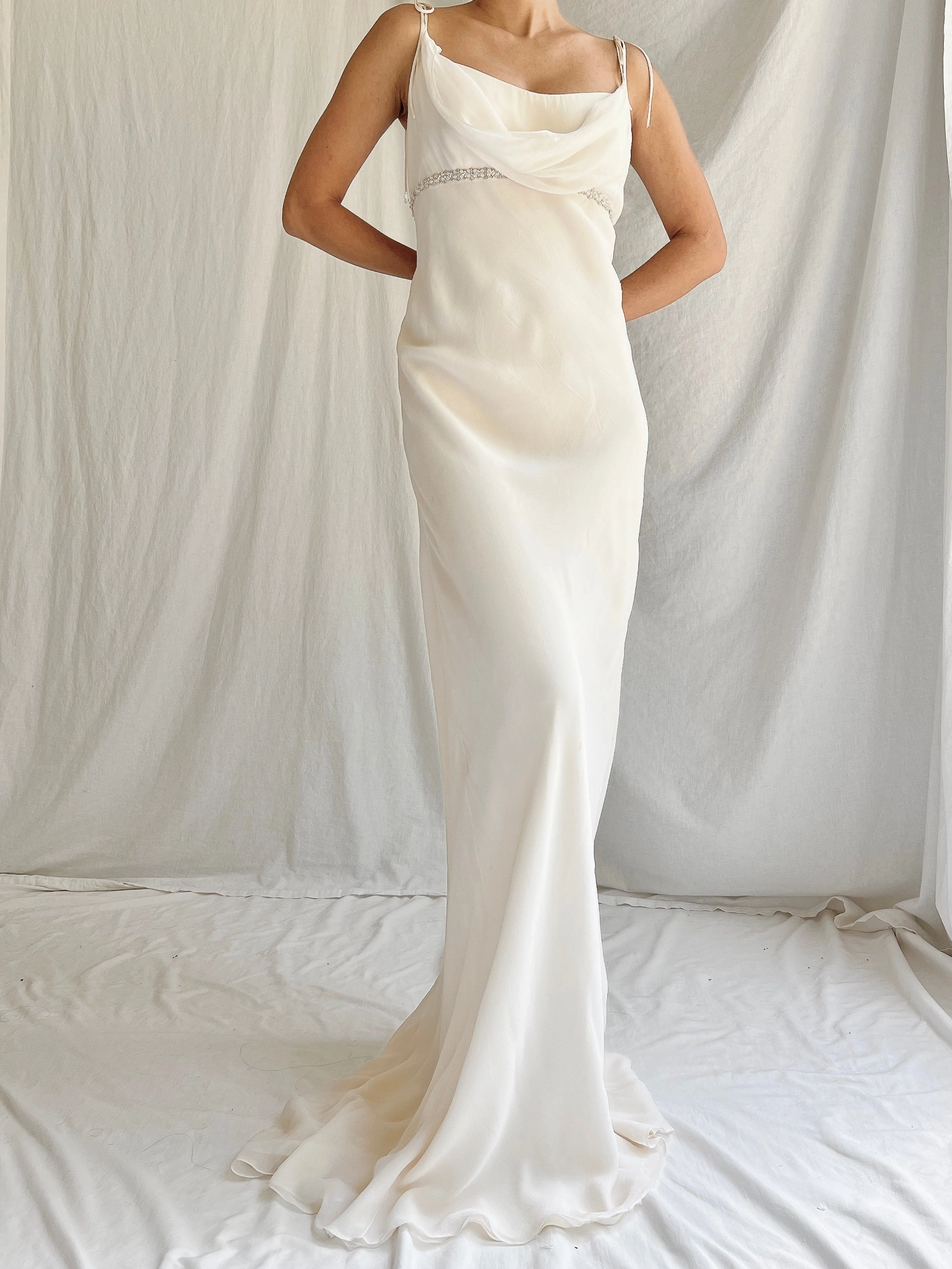 90s/00s Monique Llhuilier Silk Bias Gown - M-8