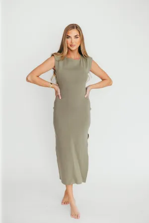 Arabella Open Back Bodycon Midi Dress in Light Olive