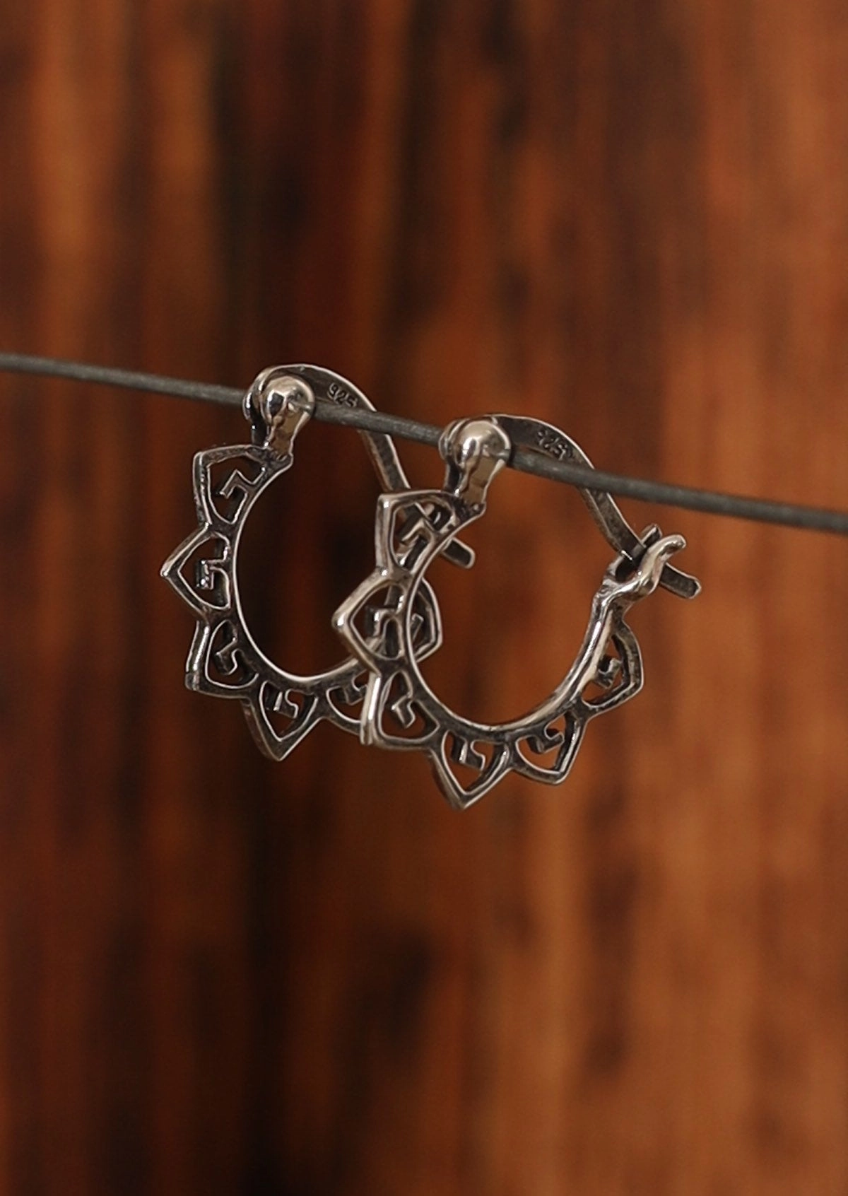 Aztec Flower Silver Earrings