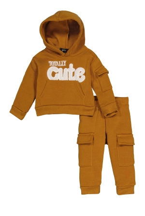 Baby Girl 0-9M Totally Cute Chenille Graphic Hoodie and Joggers