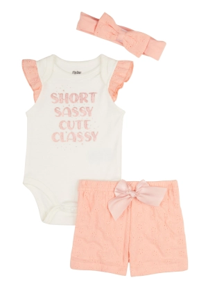 Baby Girls 0-9M Short Sassy Cute Classy Bodysuit and Shorts