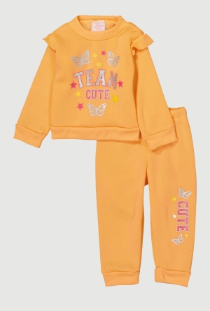 Baby Girls 12-24M Team Cute Glitter Graphic Sweatshirt and Joggers