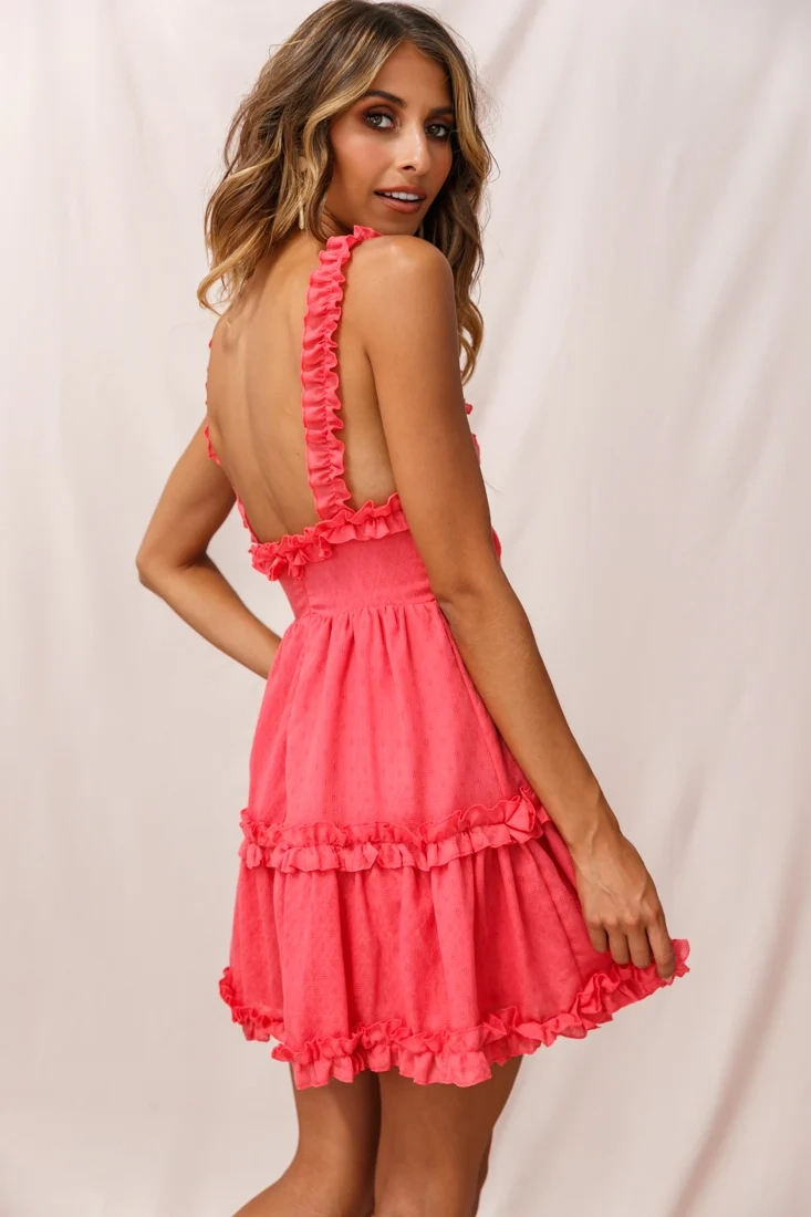 Be Mine Ruffle Strap Tie-Knot Dress Red