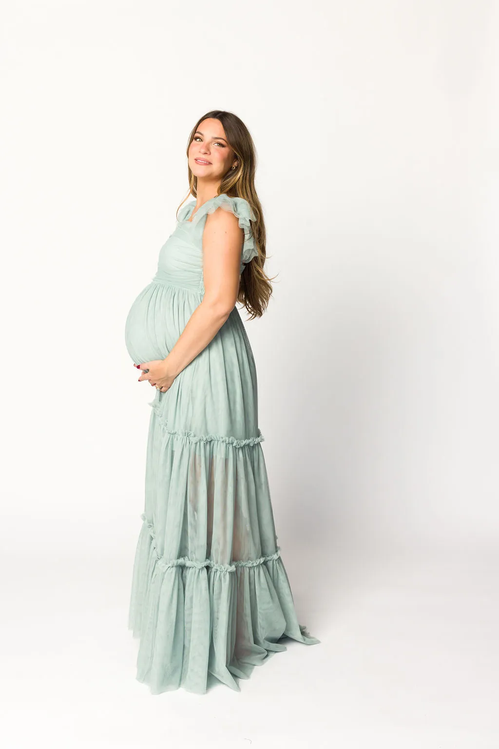 Bella Tiered Tulle Maxi Dress in Sage - Bump Friendly (Final Few)