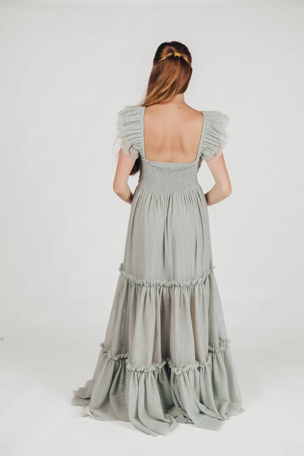 Bella Tiered Tulle Maxi Dress in Sage - Bump Friendly (Final Few)