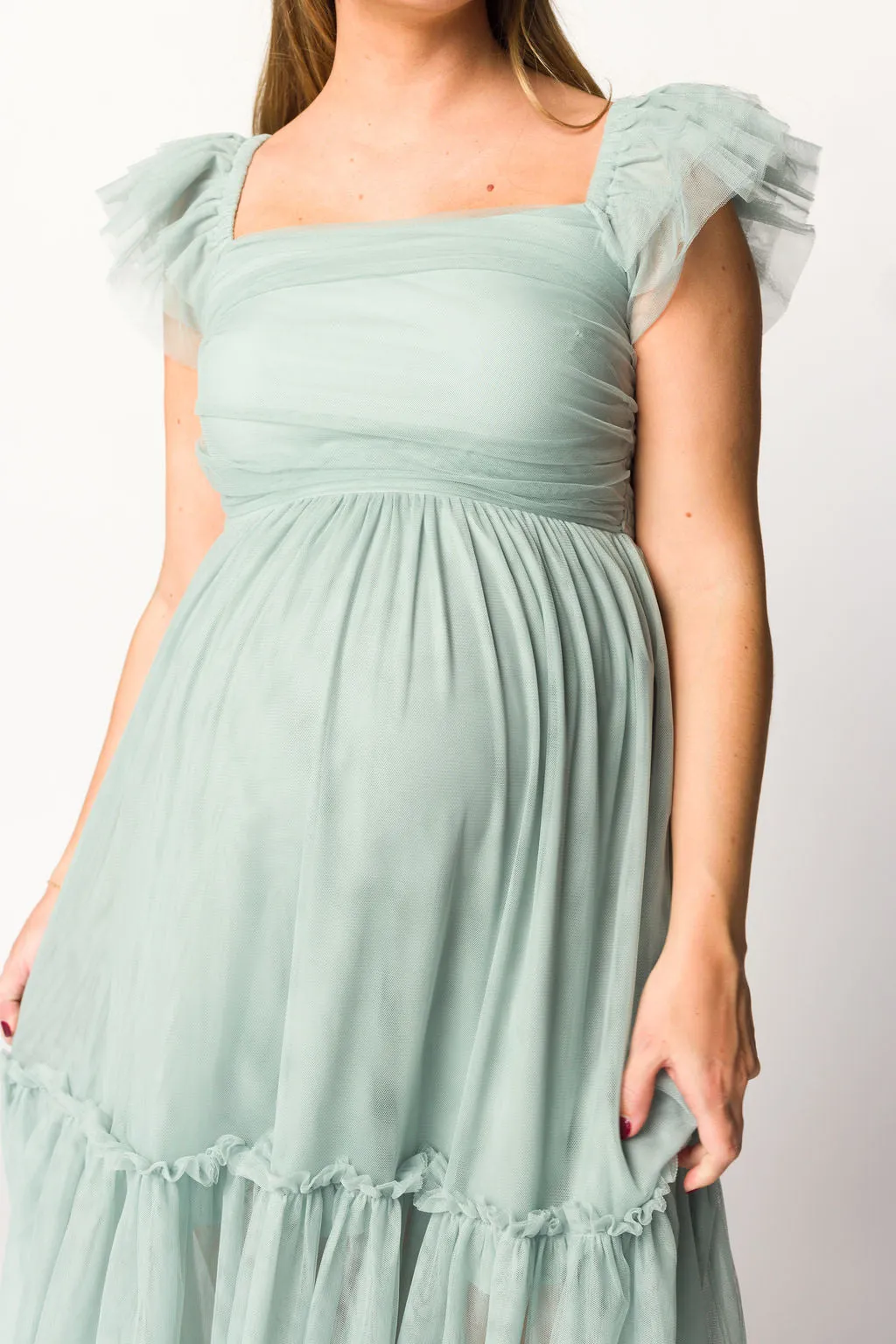 Bella Tiered Tulle Maxi Dress in Sage - Bump Friendly (Final Few)