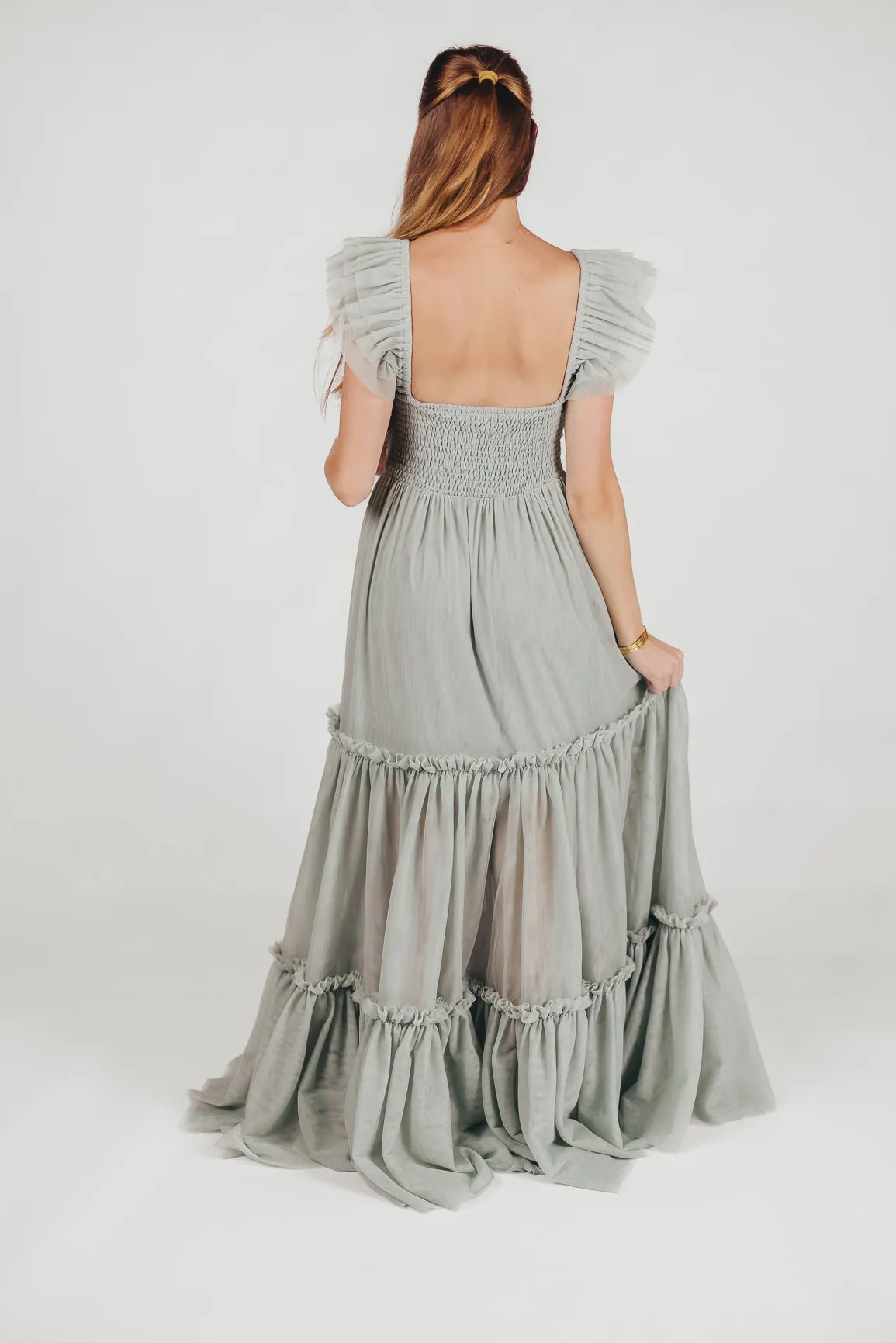 Bella Tiered Tulle Maxi Dress in Sage - Bump Friendly (Final Few)