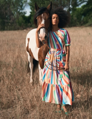 Blouson Crew Neck Dress-Multi. Supernova