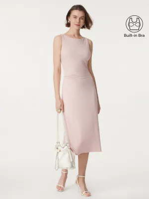 Boatneck Side Ruched New Airy Brami Midi Dress