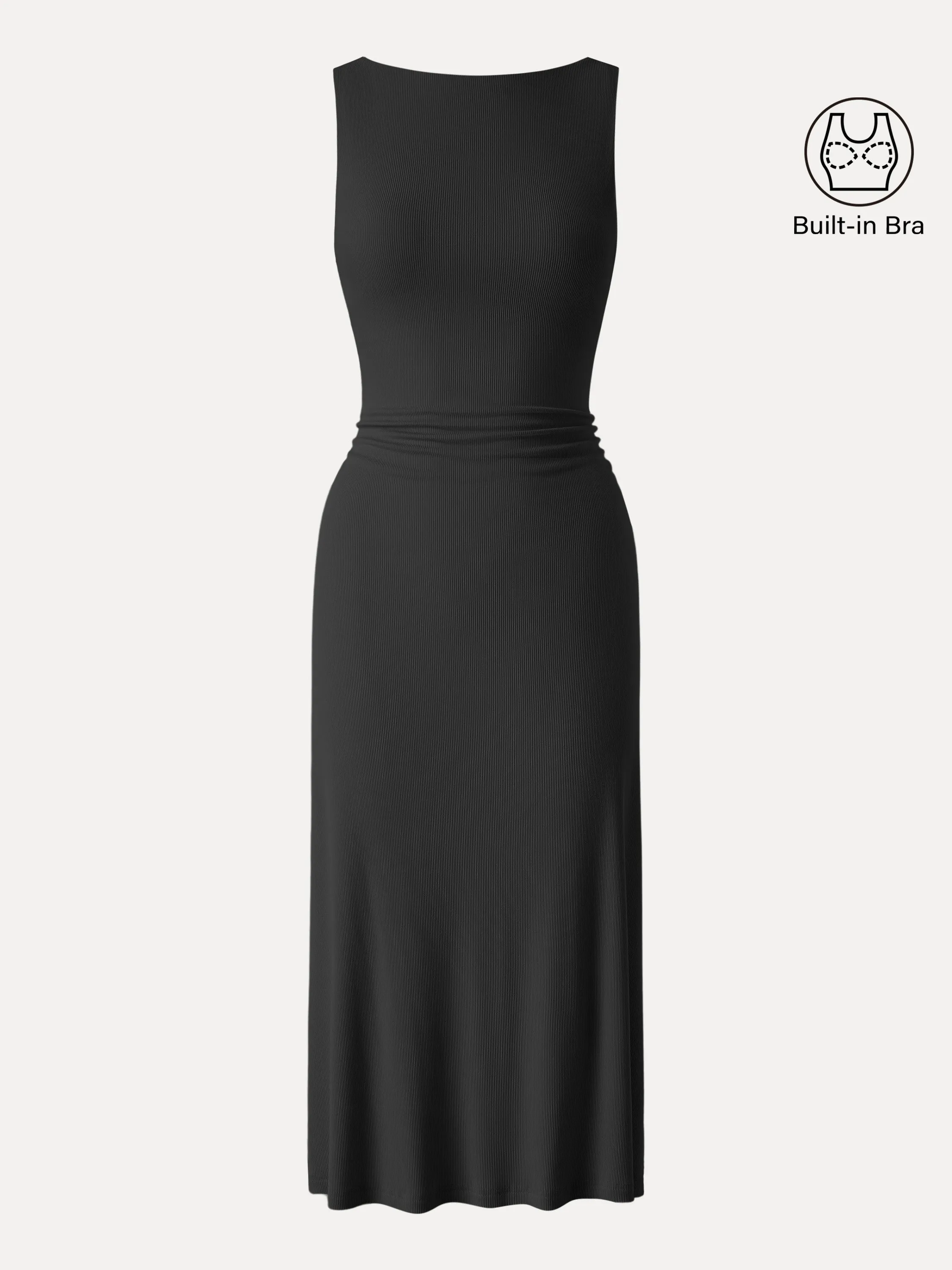 Boatneck Side Ruched New Airy Brami Midi Dress