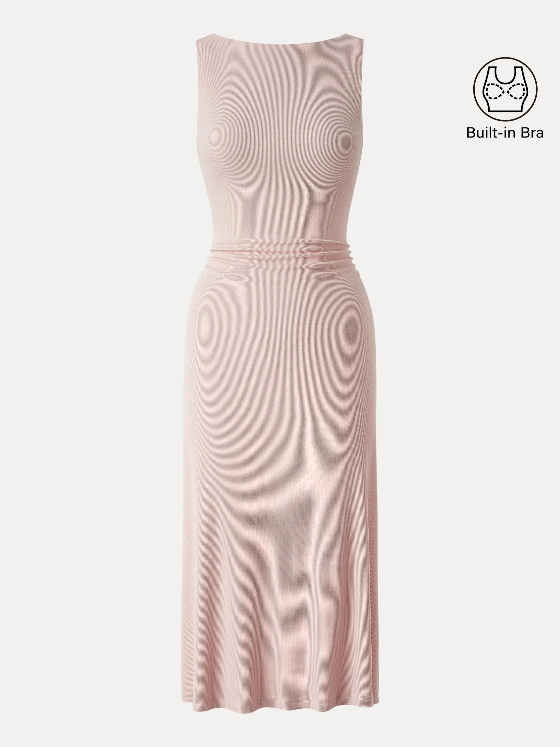 Boatneck Side Ruched New Airy Brami Midi Dress