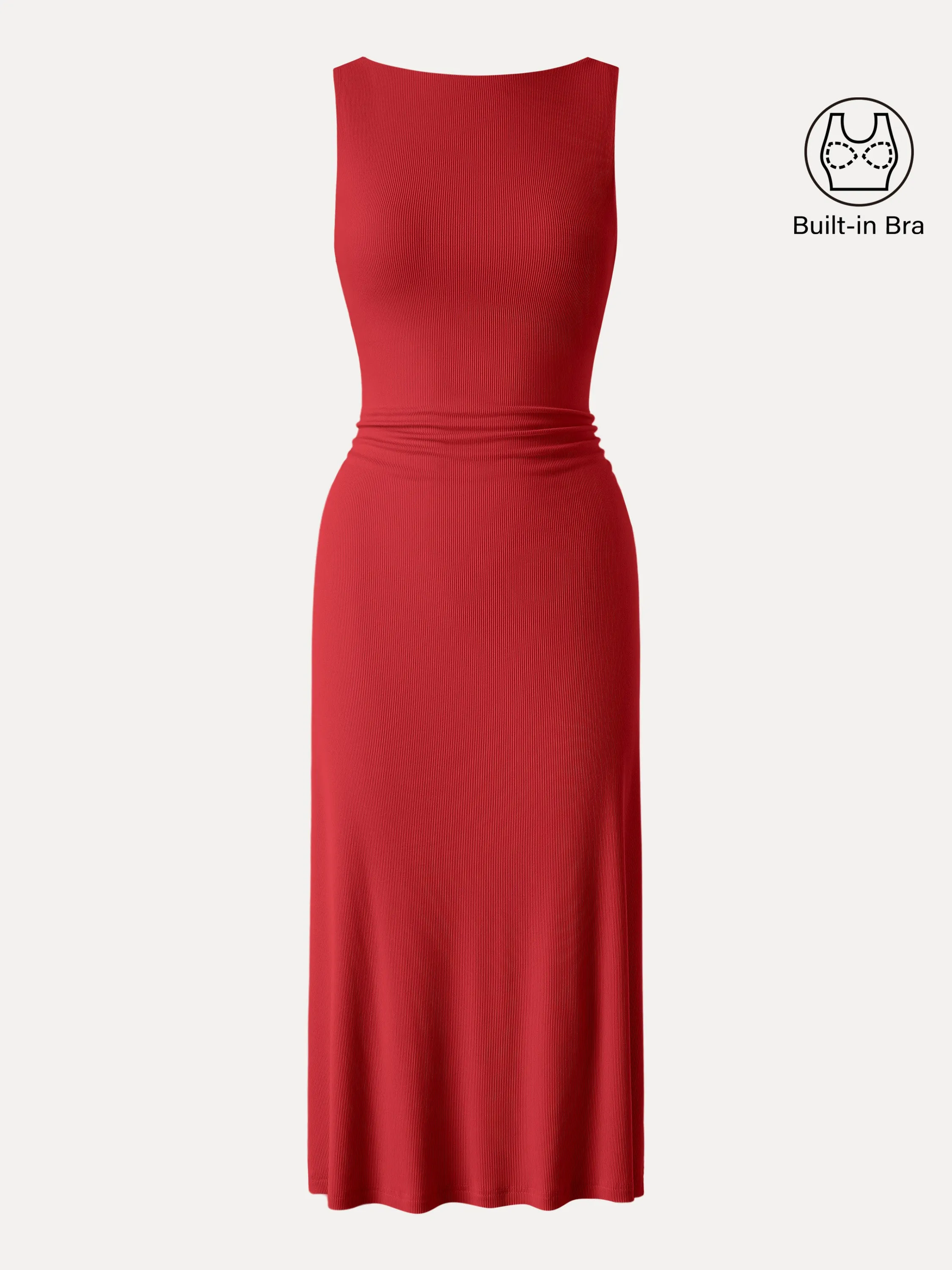 Boatneck Side Ruched New Airy Brami Midi Dress