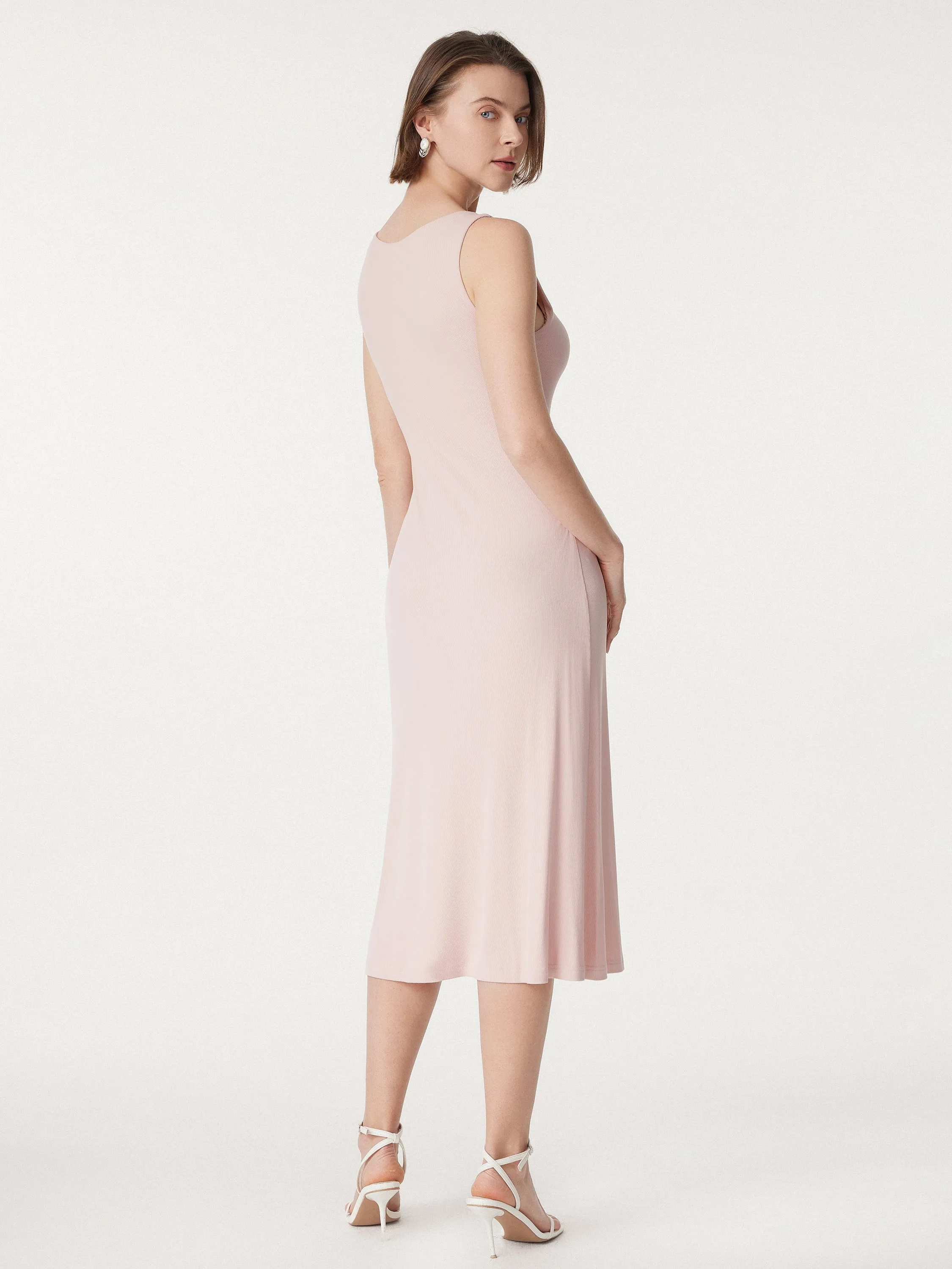 Boatneck Side Ruched New Airy Brami Midi Dress