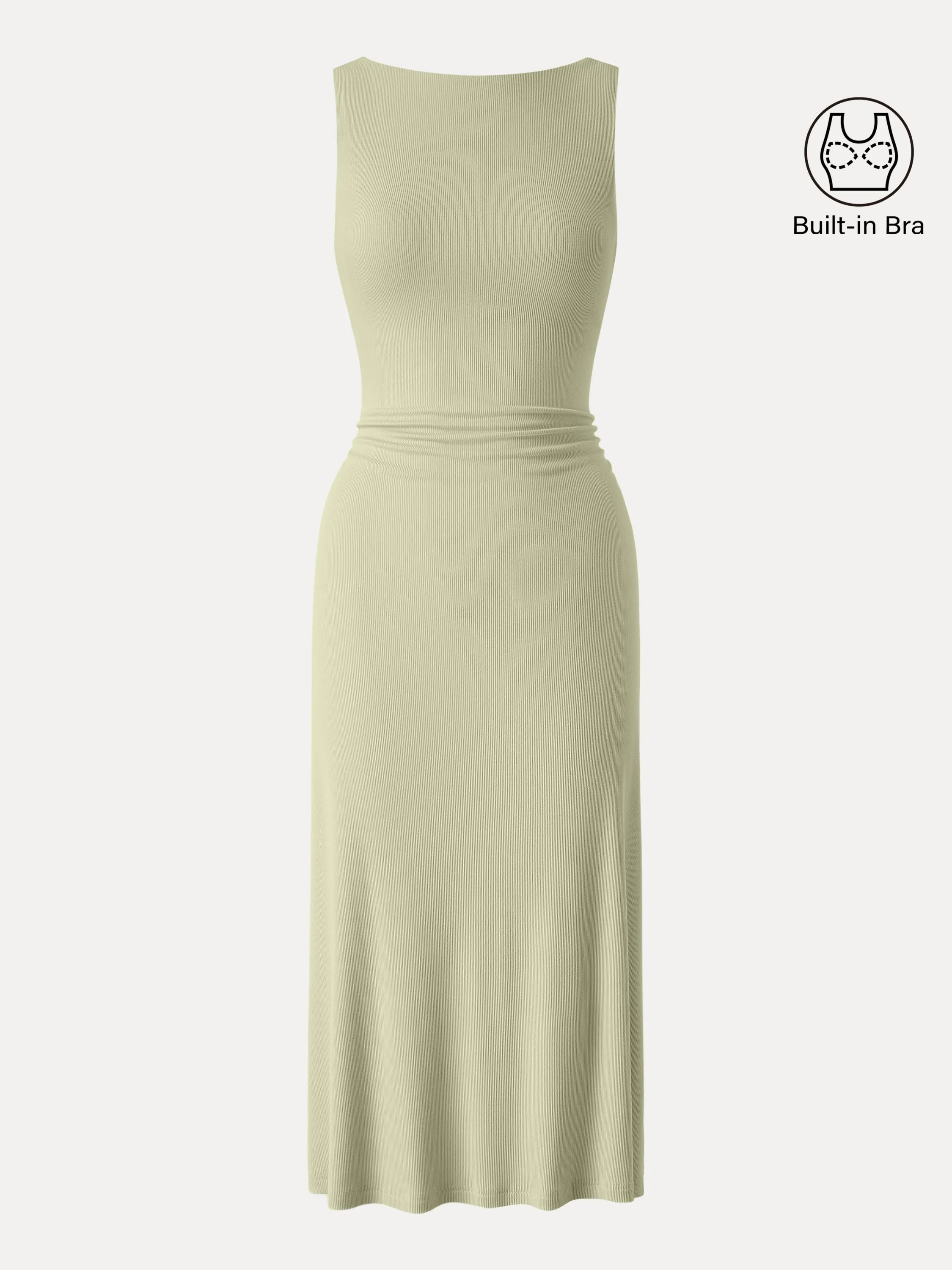 Boatneck Side Ruched New Airy Brami Midi Dress