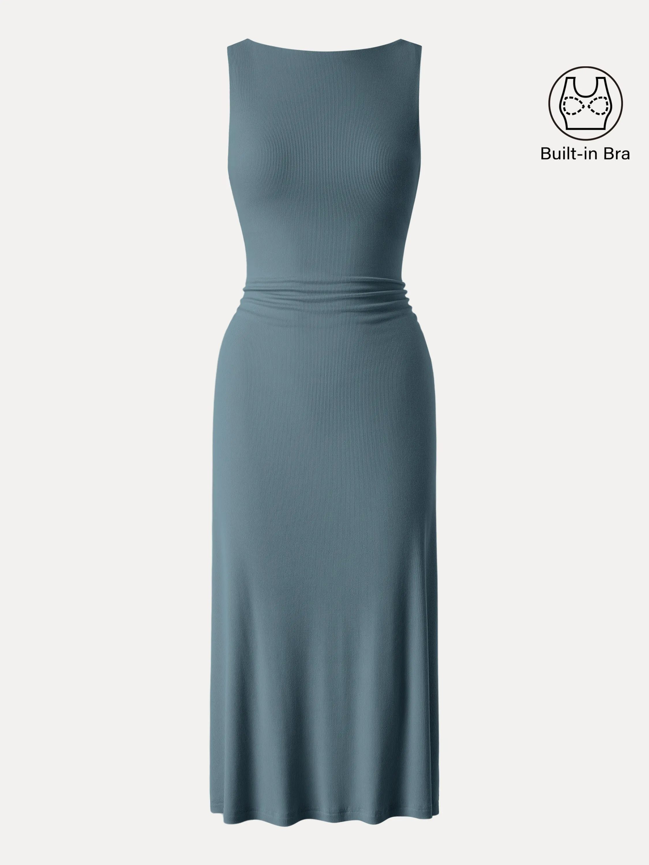 Boatneck Side Ruched New Airy Brami Midi Dress
