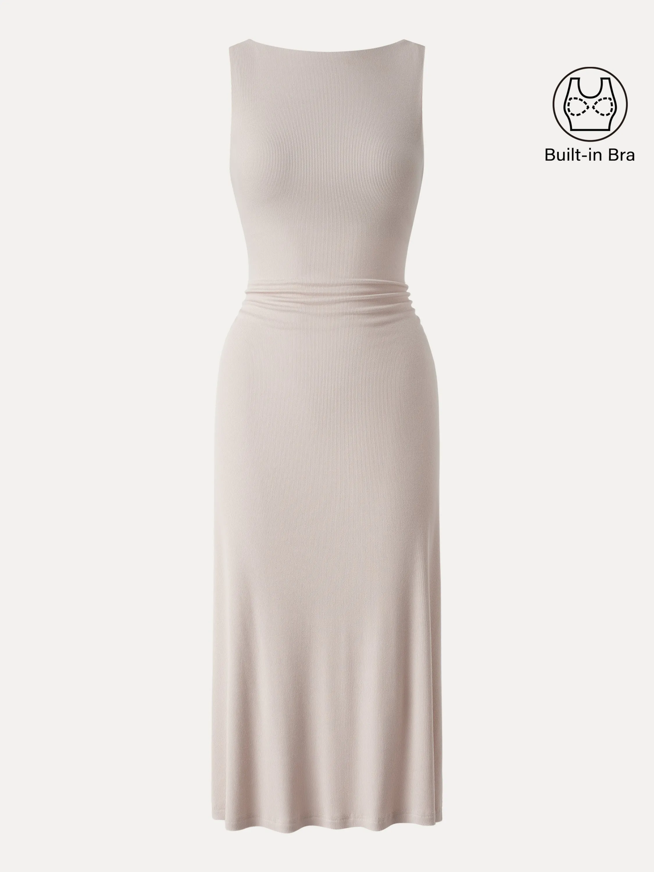 Boatneck Side Ruched New Airy Brami Midi Dress