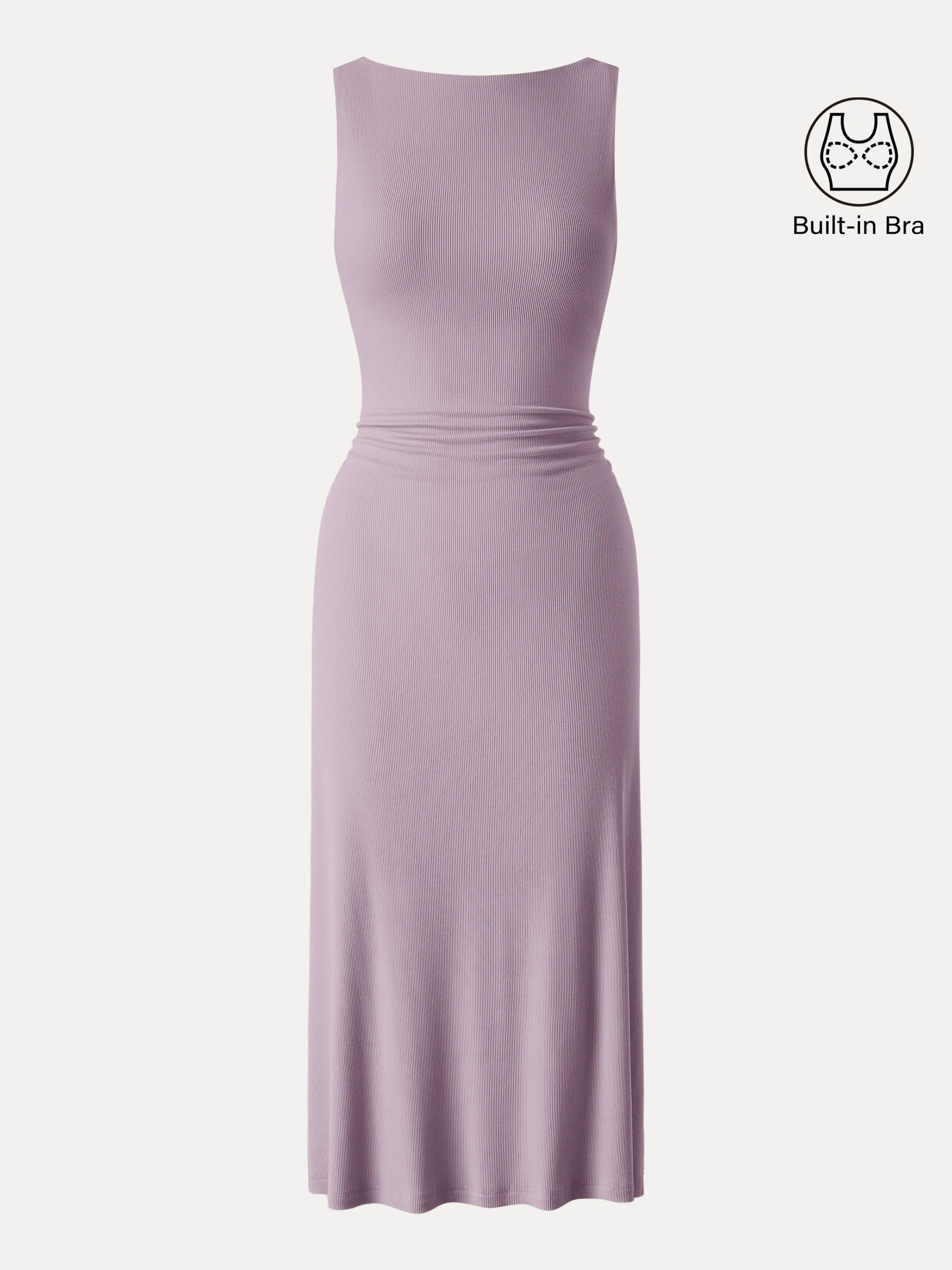 Boatneck Side Ruched New Airy Brami Midi Dress
