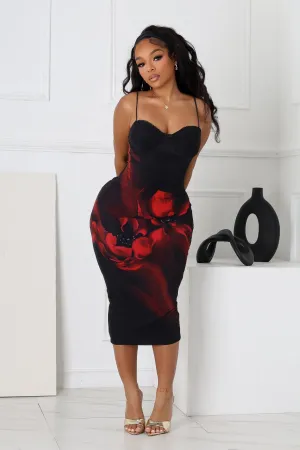 Camellia Floral Mesh Bustier Tank Midi Dress