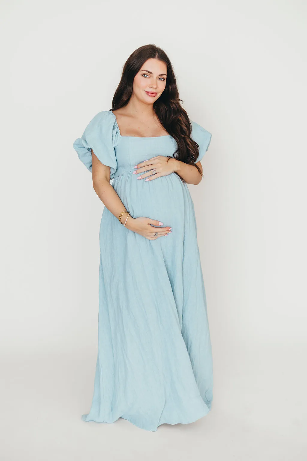 Candace Maxi Dress in Light Blue - 100% Linen - Bump Friendly (Low Stock)