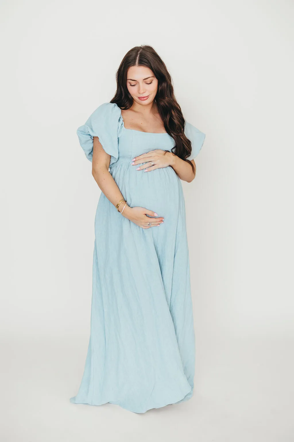 Candace Maxi Dress in Light Blue - 100% Linen - Bump Friendly (Low Stock)