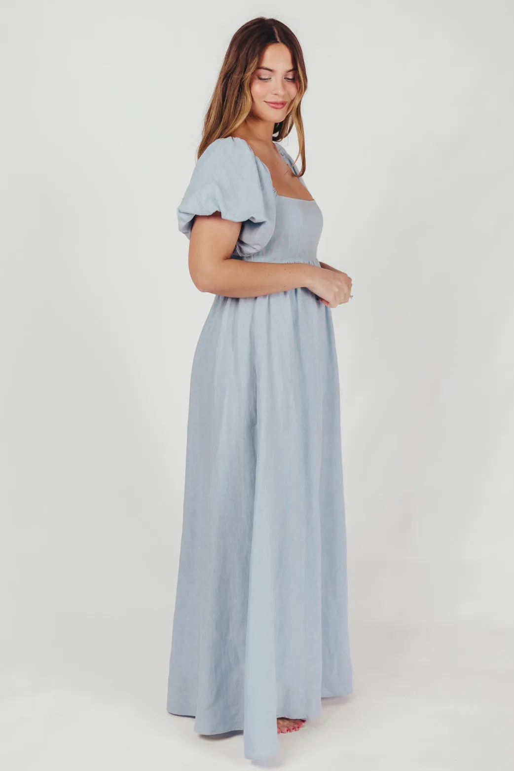 Candace Maxi Dress in Light Blue - 100% Linen - Bump Friendly (Low Stock)